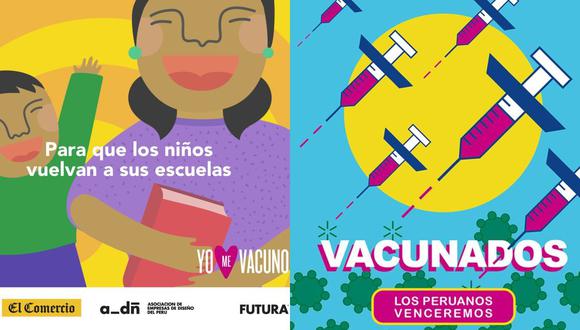 Dos de los afiches de la campaña "Vacúnate", ideada por la asociación ADÑ con el apoyo de El Comercio.