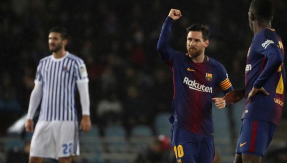 El delantero argentino Lionel Messi anotó un golazo de tiro libre en la victoria culé en Anoeta ante Real Sociedad por la Liga española. (Foto: EFE)