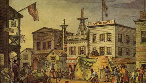 Estampa del San Francisco de 1850. La fiebre del oro animó a los negociantes peruanos a comercializar con el puerto. (Foto: Oakland Museum of California)