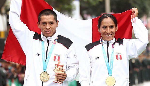 Christian Pacheco y Gladys Tejeda, ganadores de la medalla de oro en maratón en los Juegos Panamericanos Lima 2019.