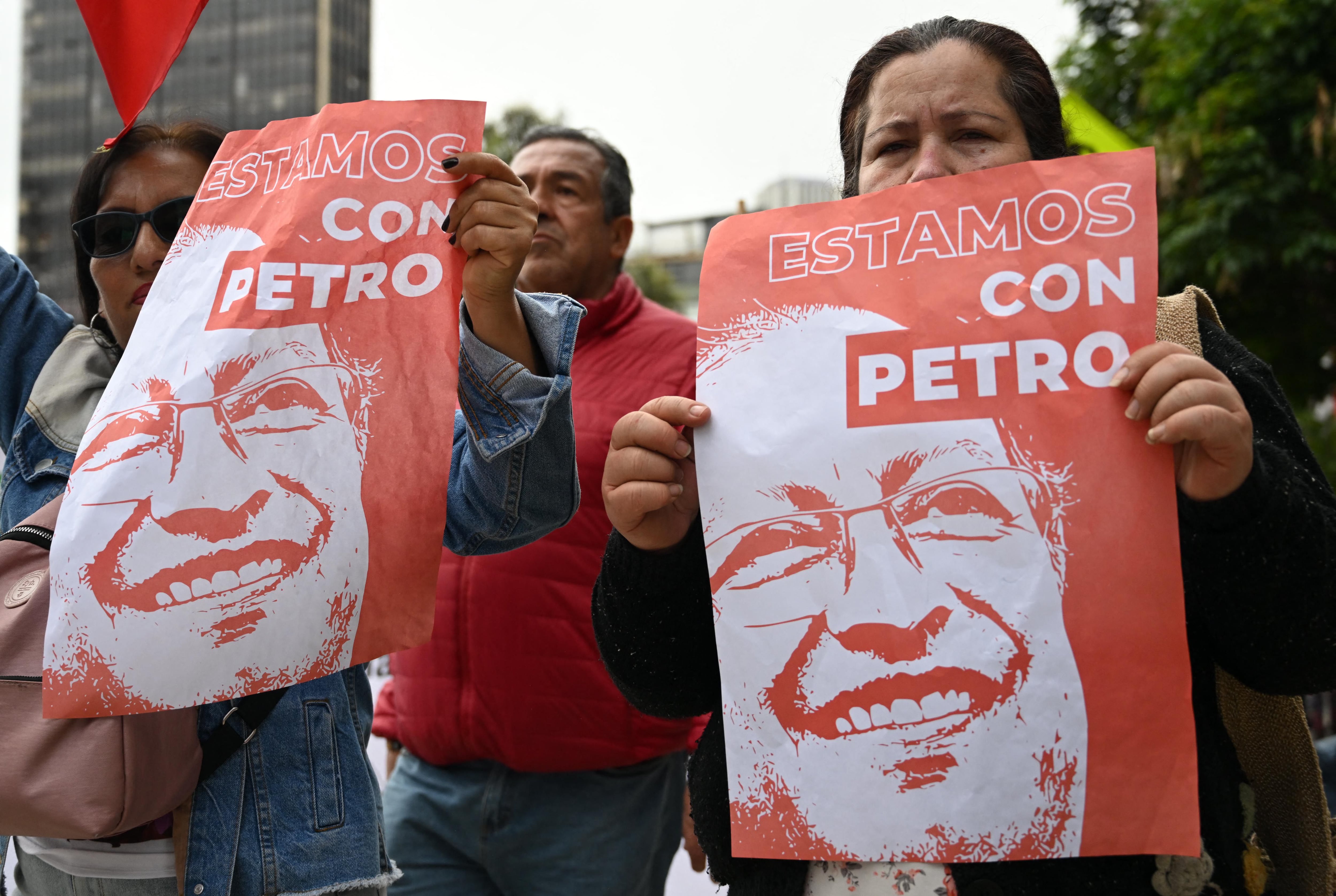 Supporters of Colombian President Gustavo Petro demonstrate in favor of his proposed social reforms in Bogotá on June 7, 2023. (Photo by Raul ARBOLEDA / AFP)