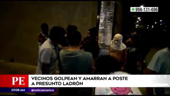 Vecinos de Comas golpean y amarran a poste a ladrón. (Foto: América Noticias)