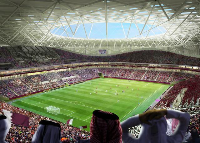 Qatar ha prometido modernos recintos para el Mundial. Esta es una proyección a computadora de cómo será el estadio Al-Thumama. Foto: AFP