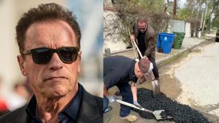 Arnold Schwarzenegger se convierte en “parchador” de pistas en Los Ángeles