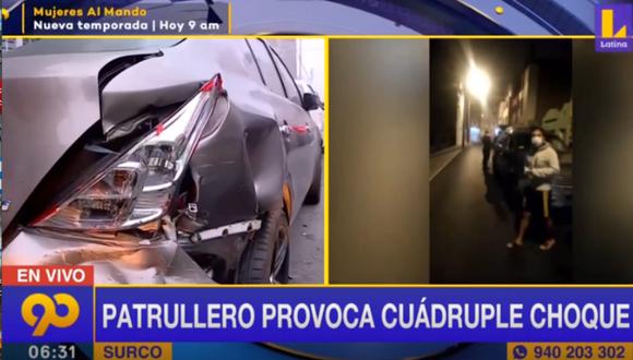 Accidente perjudicó a cuatro vehículos estacionados a lo largo del Jr. Bolognesi, en Surco. Foto: captura