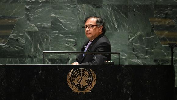 El presidente colombiano Gustavo Petro se dirige a la 78.a Asamblea General de las Naciones Unidas en la sede de la ONU en la ciudad de Nueva York el 19 de septiembre de 2023. (Foto de TIMOTHY A. CLARY / AFP)