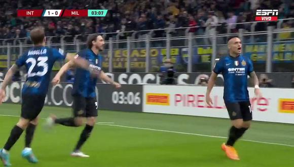 Gol de Lautaro Martínez para el 1-0 del Inter de Milán vs. Milan en Copa Italia. (Foto: ESPN)