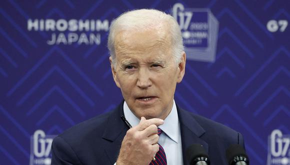 El presidente de los Estados Unidos, Joe Biden, habla durante una conferencia de prensa posterior a la Cumbre de Líderes del G7 en Hiroshima el 21 de mayo de 2023. (Foto de Kiyoshi Ota / POOL / AFP)