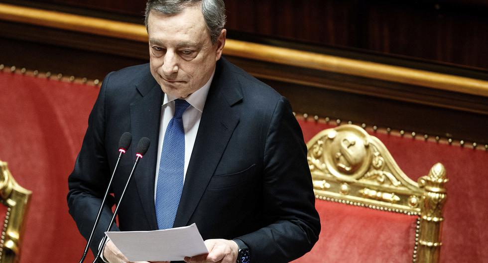 Fotografía del 21 de junio del 2022. El primer ministro de Italia, Mario Draghi, se dirige al senado en Roma. AP
