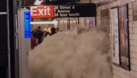 El metro de Nueva York terminó inundado tras las torrenciales lluvias provocadas por el remanente del huracán Ida. (Captura de video).