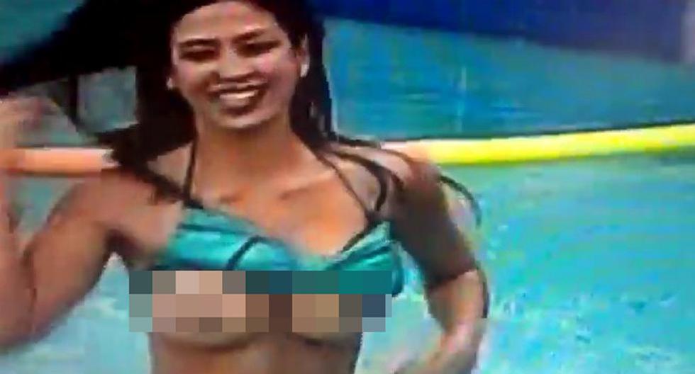 Claudia Ramírez dejó al descubierto sus senos en competencia de Verano Extremo. (Foto: Captura Latina)