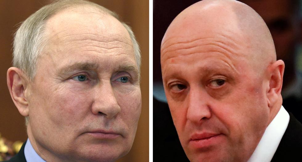 Esta combinación de fotos muestra al presidente de Rusia, Vladimir Putin (izquierda), y al jefe del Grupo Wagner Yevgeny Prigozhin. (Foto de GAVRIIL GRIGOROV y Sergei ILNITSKY / SPUTNIK / AFP).