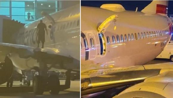 Pasajero que llegaba a Miami desde Colombia abrió la puerta de emergencia del avión y saltó a un ala. (Redes sociales).
