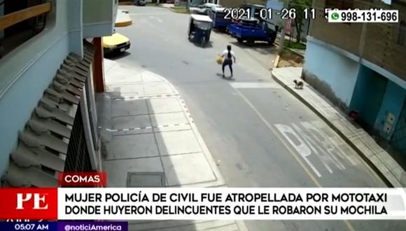 La víctima estaba en el interior de la mototaxi y cuando desciende de esta, el conductor le roba sus pertenencias. Ante esto, la mujer se ubica delante de la unidad, pero es atropellada.  (Foto: América Noticias)