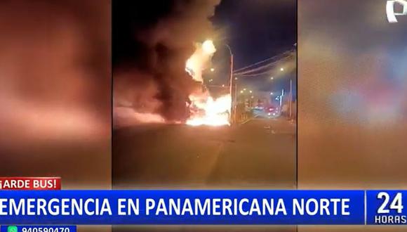 Bus se incendió y explotó en la Panamericana Norte. (24 Horas)