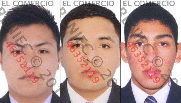 Ángel Orlando Solano Retuerto, Yonathan Ayala Jaramillo y Anthony Jonathan Moreno Gutiérrez son investigados por presuntamente haber violado a una joven.  (Foto: Reniec)