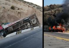 Arequipa: camión cae a zanja y automóvil termina calcinado en carretera | VIDEO