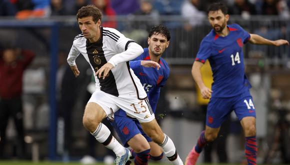 Hartford (United States), 14/10/2023.- Germany'Äôs Thomas Mueller in action during the international friendly soccer match between the USA and Germany in Hartford, USA, 14 October 2023. (Futbol, Amistoso, Alemania) EFE/EPA/CJ Gunther
