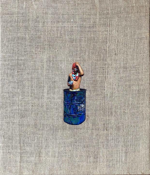 Aaron López, "Valentín", oil on jute, 0.70 x 0.50 meters 