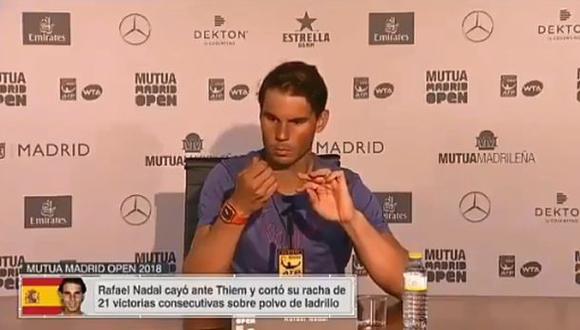 Rafael Nadal protagonizó un curioso momento en la conferencia de prensa tras ser eliminado del Masters de Madrid. (Captura: Twitter)