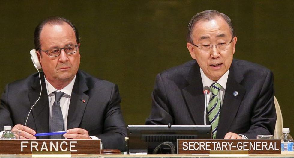Presidente de Francia, Francois Hollande, y secretario general de la ONU, Ban Ki-moon. (Foto: EFE)
