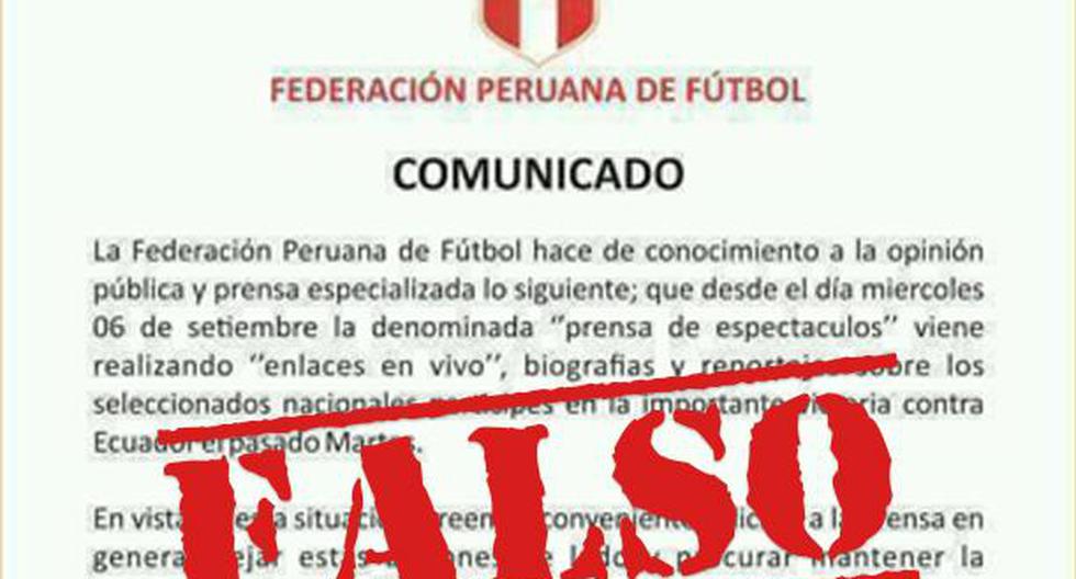 La Federación Peruana de Fútbol se pronunció sobre un comunicado que viene circulando en las últimas horas. (Foto: Internet)