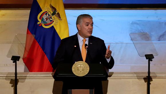 El presidente colombiano, Iván Duque, habla durante la instalación del Congreso 2022-2026 en Bogotá, el 20 de julio de 2022. (Foto de Juan Pablo Pino / AFP)