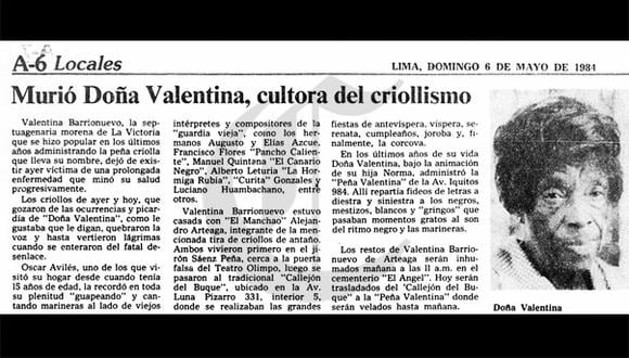 Así ocurrió: En 1984 fallece la dueña de “La peña Valentina”
