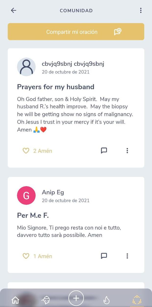 The app also has a tab in which the community can raise their requests so that other parishioners can accompany them in their requests.  (Trade) 