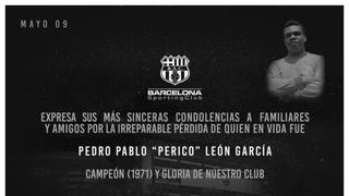 Barcelona SC envió sus condolencias por la muerte de ‘Perico’ León: “Descansa en paz, gloria de nuestro club”