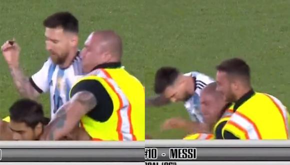 Lionel Messi casi es derribado por la seguridad del Argentina vs. Jamaica.