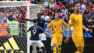 Francia cosechó su primer triunfo en Rusia 2018: ganó 2-1 a Australia con goles de Griezmann y Pogba