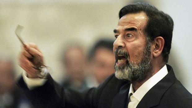 Saddam Hussein testifying during his trial in Baghdad in 2006 (Getty Images).