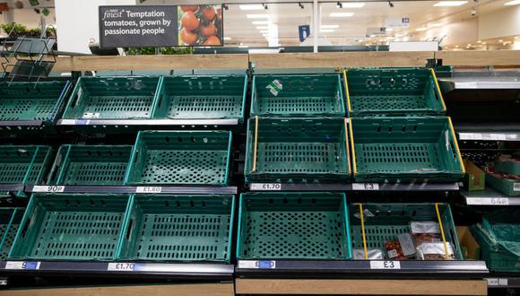 Estanterías vacías en un supermercado del Reino Unido. (GETTY IMAGES).