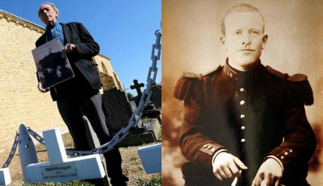 Trébuchon había sobrevivido a cuatro años de guerra, pero no logró aguantar los últimos diez minutos. En la foto, el mayor Jean-Christophe Chanot posa junto a su tumba en Vrigne-Meuse, Francia. (Foto: AFP)