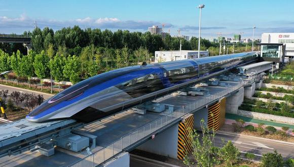 Así luce la formación del tren maglev de la compañía estatal China Railway Rolling Stock Corporation (CRRC), que promete alcanzar los 600 kilómetros por hora