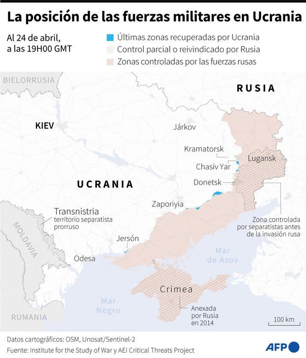La guerra en Ucrania al 24 de abril del 2024. (AFP).