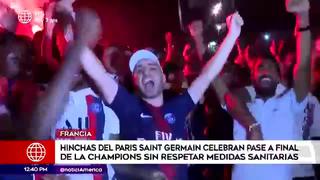 Hinchas del PSG celebran el pase a la final de la Champions sin mascarillas ni distancia social