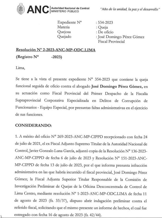 José Domingo Pérez es objeto de una investigación disciplinaria.