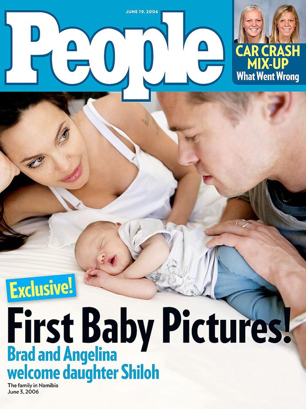 Angelina Jolie, Brad Pitt y la pequeña Shiloh en la portada de junio de 2006 de la revista People.