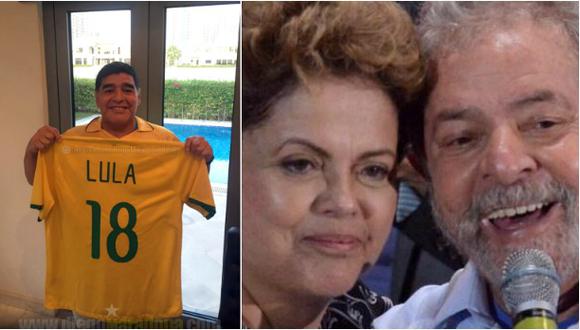 Maradona posó con una camiseta de Brasil respaldando a Lula
