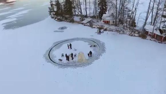 YouTube: hace “carrusel” de hielo en un lago congelado