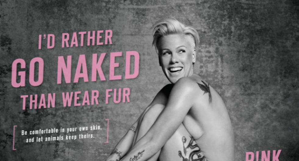 Pink colaboró con PETA desnudándose por completo. (Foto: PETA)