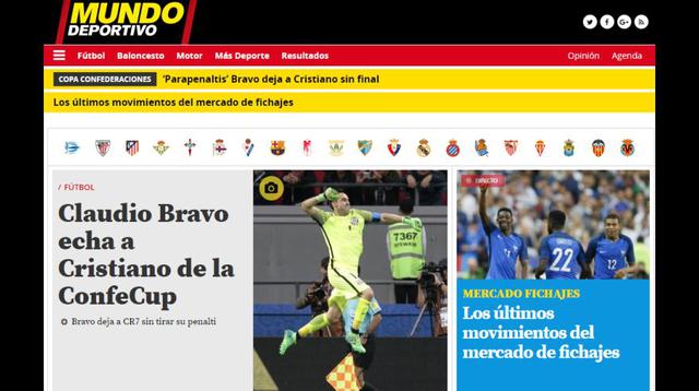 La web Mundo Deportivo también alabó la actuación del portero Claudio Bravo. (Foto: Captura)