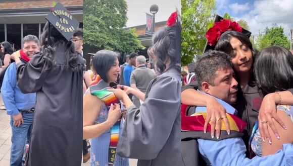 Una joven conmovió a los usuarios de las redes sociales durante su ceremonia de graduación: les colocó a sus padres un birrete y su estola, (Foto: TikTok / caro.saav).