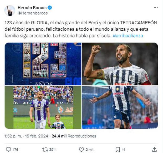 Mensaje de Hernán Barcos por el aniversario 123 del club Alianza Lima | Imagen: @Hernanbarcos