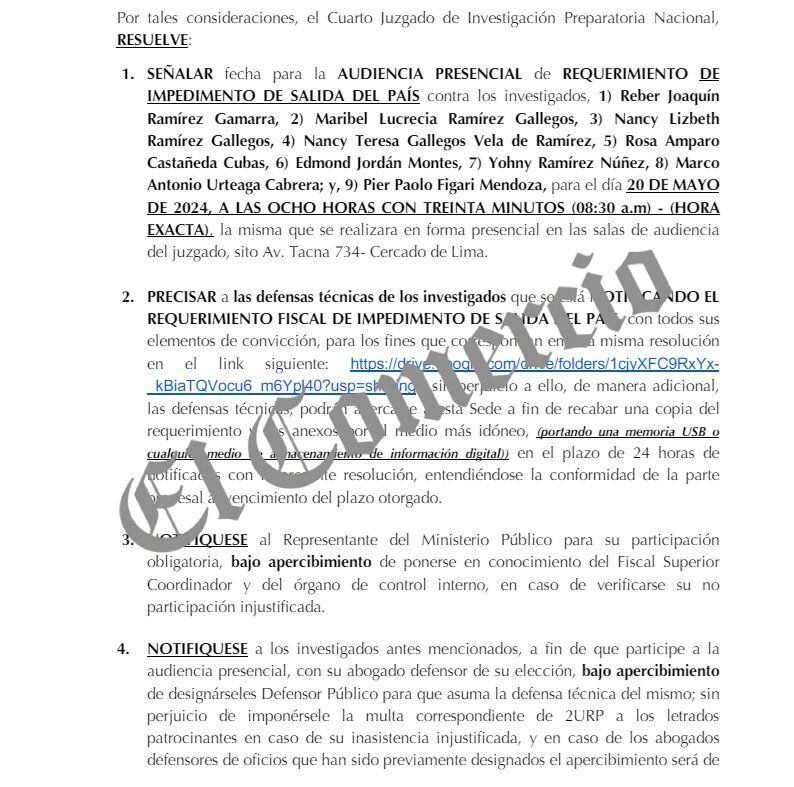 Resolución sobre el caso de Joaquín Ramírez, exsecretario general de Fuerza Popular.