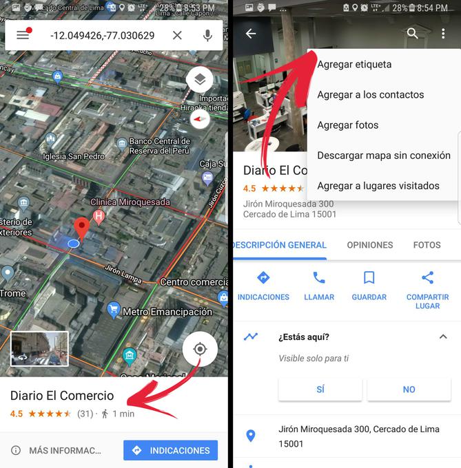 Así puedes etiquetar una empresa que ya está registrada dentro de Google Maps. (Foto: Google / El Comercio)