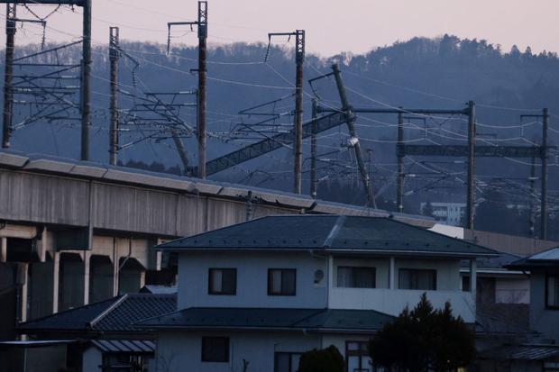 The pillar of the railway in Shiroishi was affected by the powerful earthquake. (AFP).