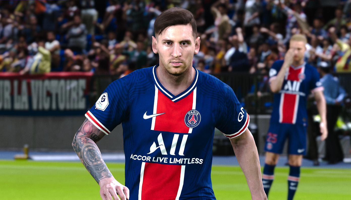 Lionel Messi en PES 2021 con la camiseta del PSG. (Captura de pantalla)